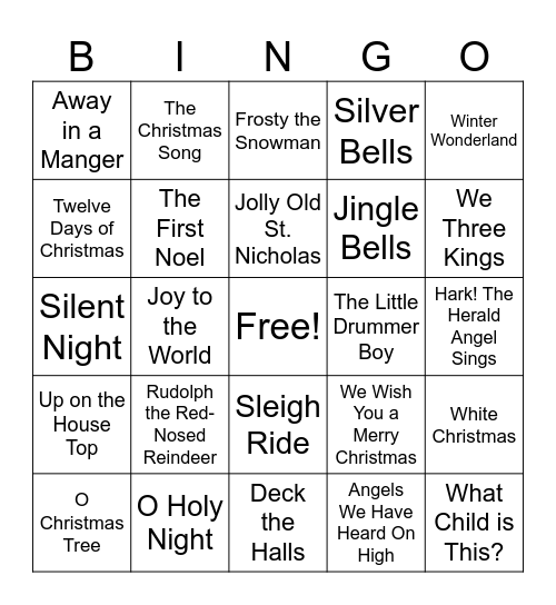 Christmas Song Bingo Card