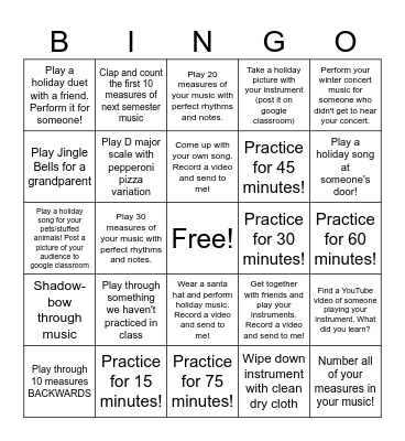 Winter Break Orchestra Bingo! Bingo Card