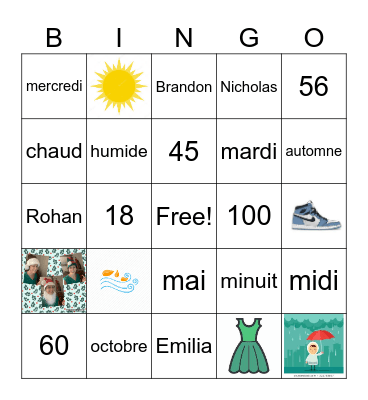 7th Grade Semester 1 B-3 Weather + Clothes Bingo Card