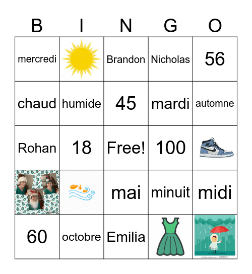 7th Grade Semester 1 B-3 Weather + Clothes Bingo Card