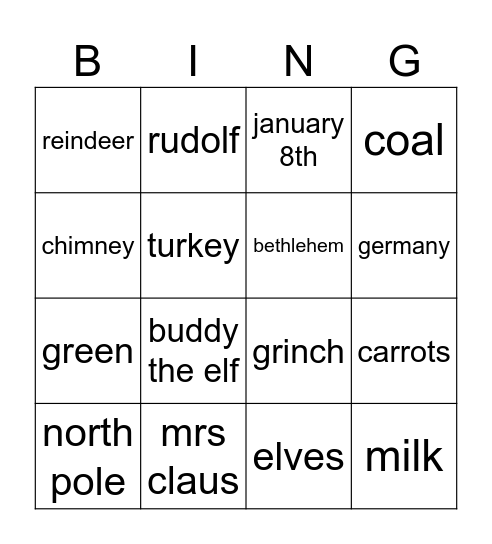 christmas bingo Card