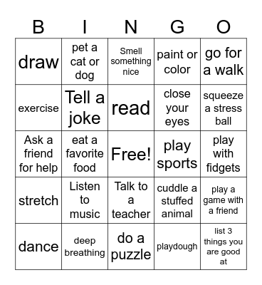 Coping Skills Bingo Card