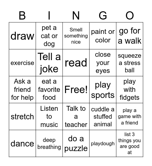 Coping Skills Bingo Card