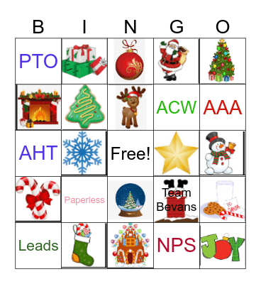 Team Bevans Bingo Card