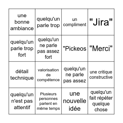 Bingo rétrospective Bingo Card