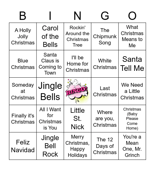 Christmas Songs Bingo Card