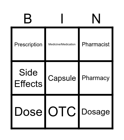 TAKING MEDICINE Bingo Card