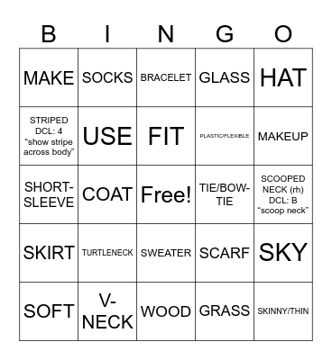 ASL 2 Unit 1 Vocabulary Bingo Card