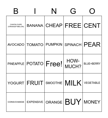 ASL 2 Unit 3 Vocab Bingo Card
