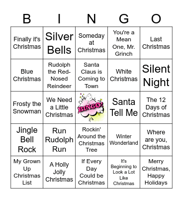 Christmas Songs Bingo Card