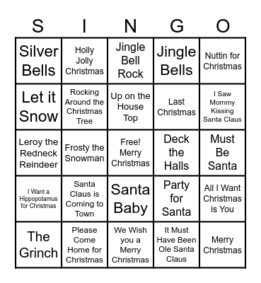 Christmas Singo Bingo Card