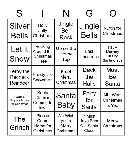 Christmas Singo Bingo Card