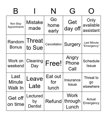 Wife’s Work Bingo Card