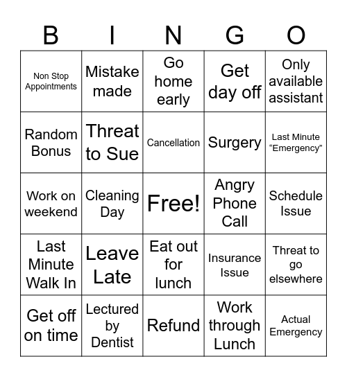 Wife’s Work Bingo Card