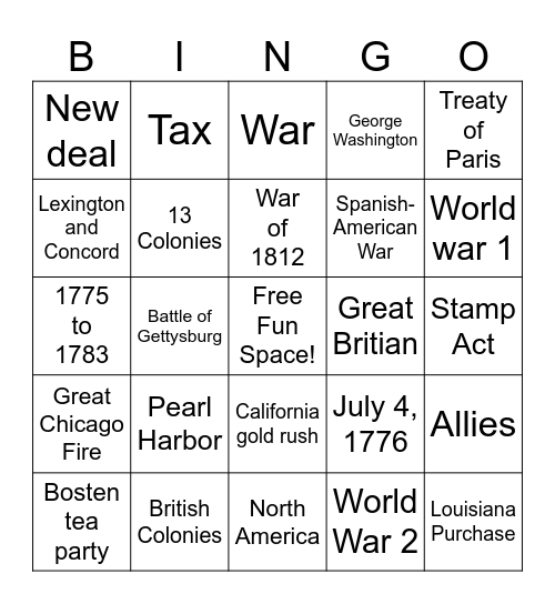 US History BINGO Card