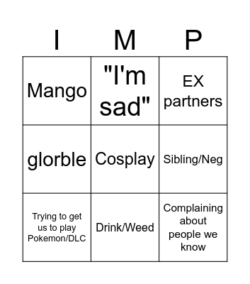Impy Wimpy Bingo Card