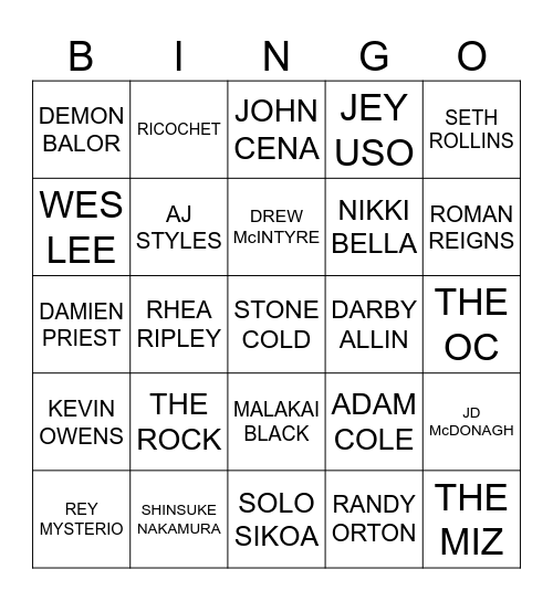 WWE BINGO Card