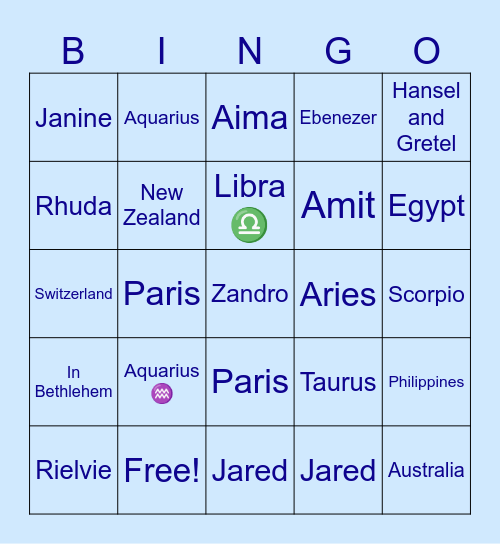 Team A BINGO Card