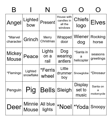 Christmas Light Bingo Card