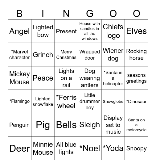 Christmas Light Bingo Card