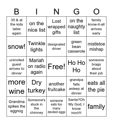 Holiday Bingo Card