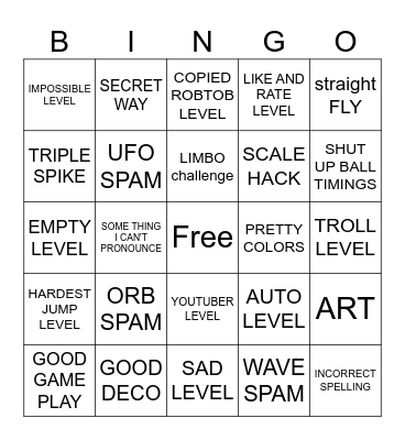 GEOMETRY DASH Bingo Card