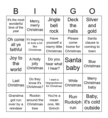 CHRISTMAS SONGS Bingo Card