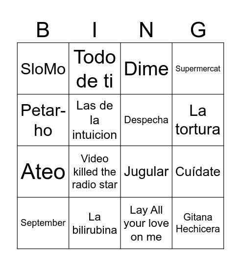 Binga Galí Bingo Card