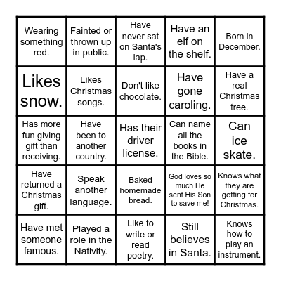 HOPE YOUTH CHRISTMAS Bingo Card