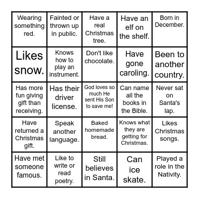 HOPE YOUTH CHRISTMAS Bingo Card