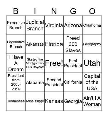 Social Studies  Bingo Card