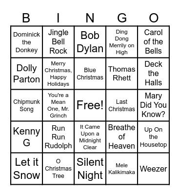 Christmas Tune Bingo Card