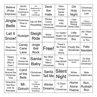 Holiday Music Bingo Card