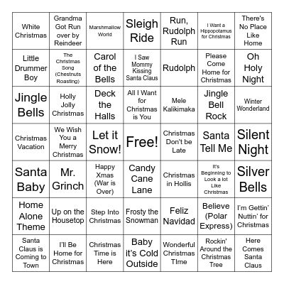 Holiday Music Bingo Card