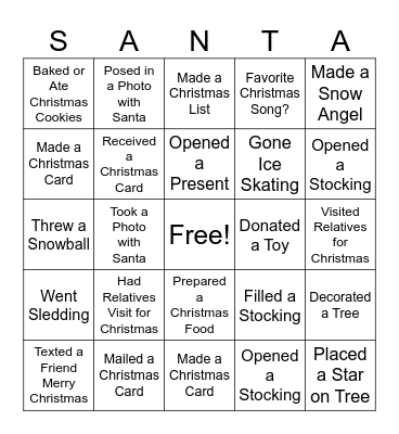 Christmas Bingo Card