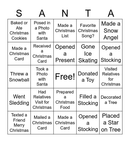 Christmas Bingo Card