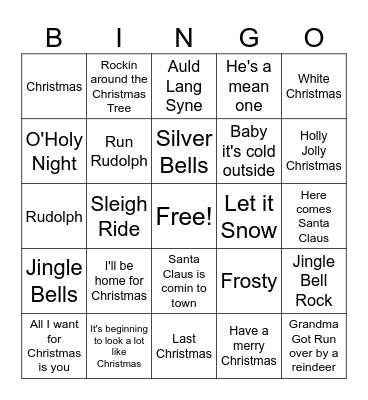 Holiday Song Bingo Card