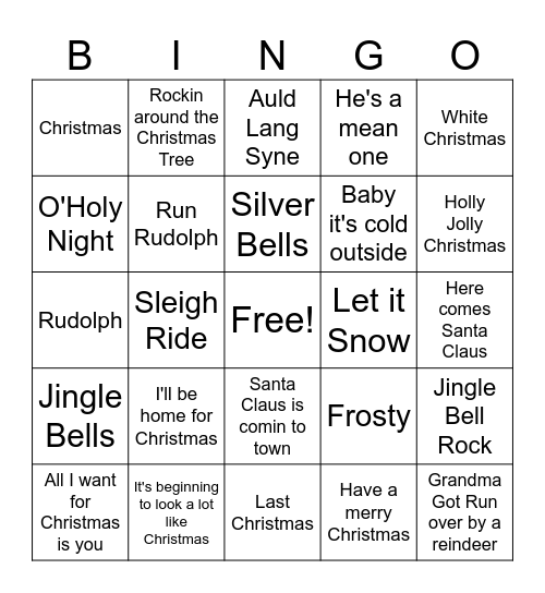 Holiday Song Bingo Card