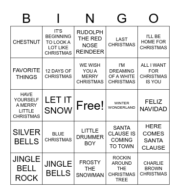 CHRISTMAS SONG BINGO Card