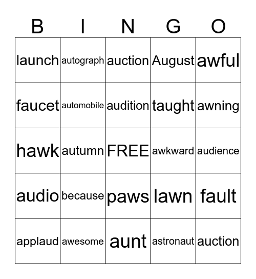 AU, AW BINGO Card