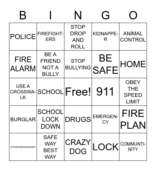 BE SAFE BINGO Card