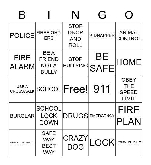 BE SAFE BINGO Card