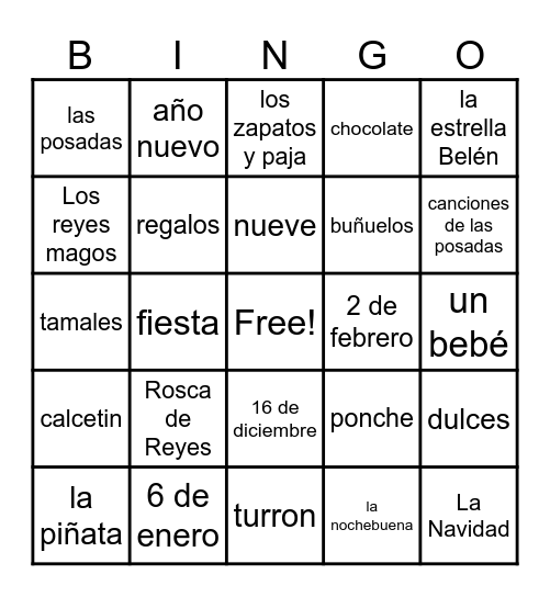 La Celebración de Navidad en México Bingo Card