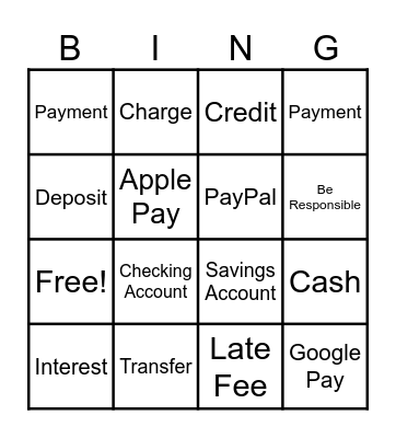 Forms of PaymentCash Bingo Card