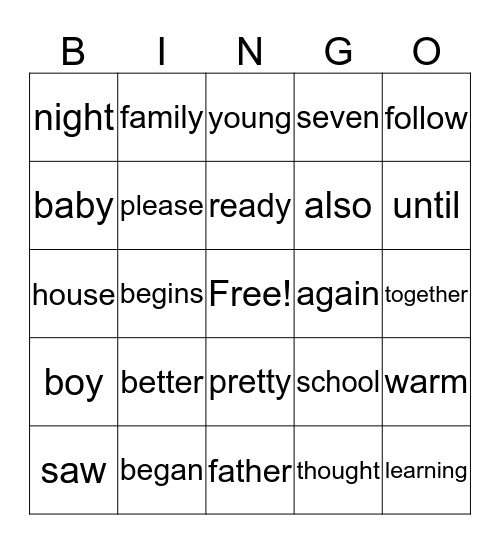 Unit 5 Words to Know Bingo Card