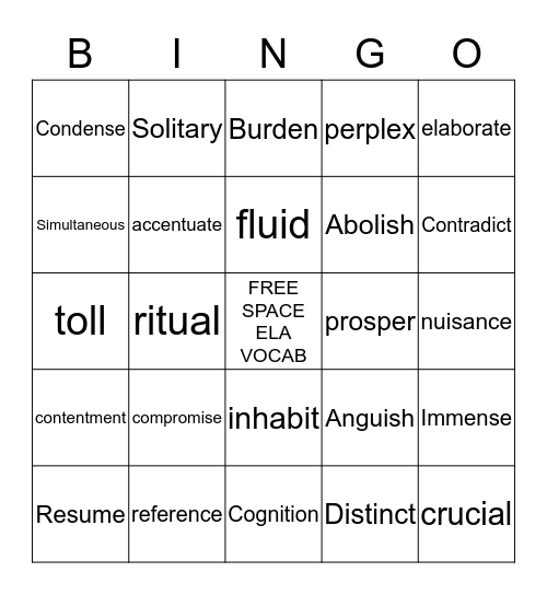 6th grade Vocabulary Review #1 Bingo Card