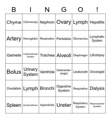 Health Science Spring 2024 BINGO! Bingo Card