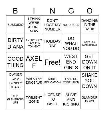 #2- 80'S TOP 40 Bingo Card