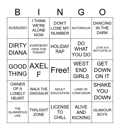 #2- 80'S TOP 40 Bingo Card