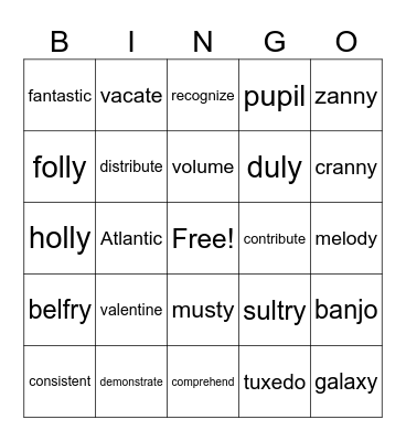 5.4 - 2 or 3 Syllables Bingo Card